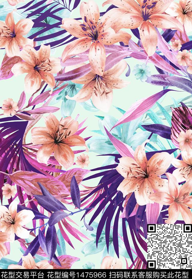 民族花卉彩底花卉花卉传统印花华亿平台下载（图片编号: 1475966） - 瓦栏（Walan）