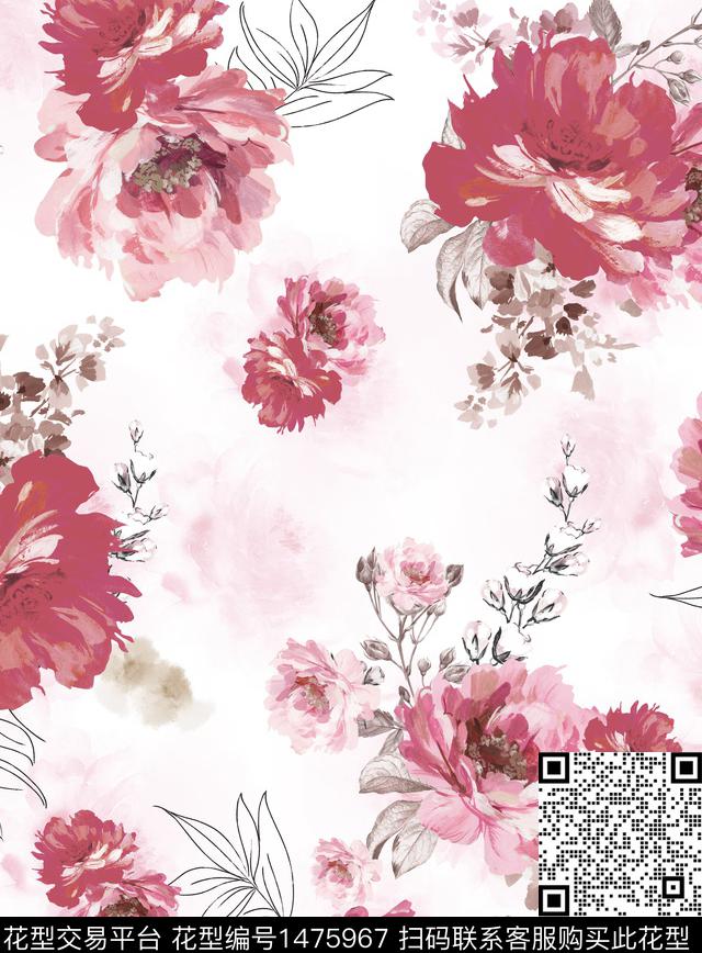 民族花卉彩底花卉花卉传统印花华亿平台下载（图片编号: 1475967） - 瓦栏（Walan）