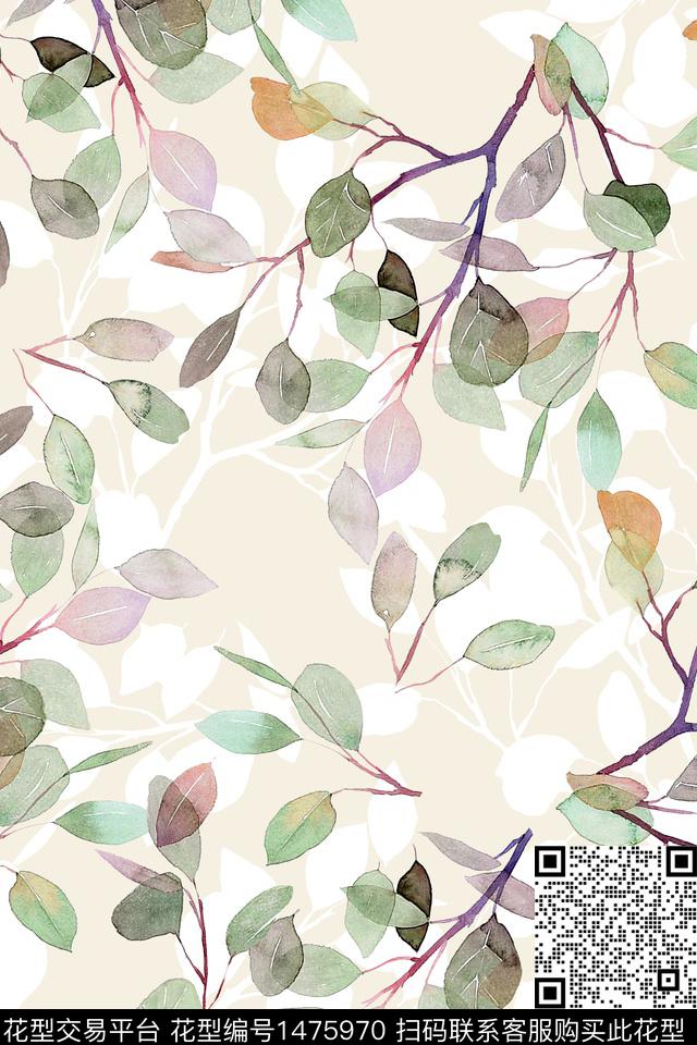 绿植树叶春夏华亿平台大牌风数码印花华亿平台下载（图片编号: 1475970） - 瓦栏（Walan）