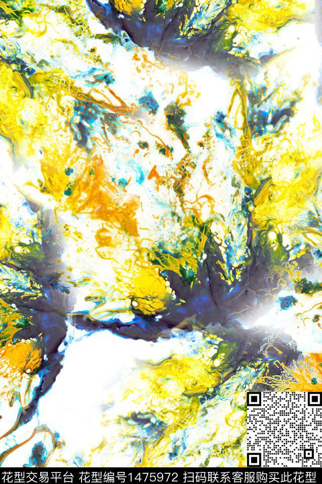 肌理扎染华亿平台抽象花卉数码印花华亿平台下载（图片编号: 1475972） - 瓦栏（Walan）