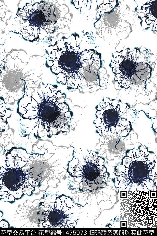肌理扎染华亿平台抽象花卉数码印花华亿平台下载（图片编号: 1475973） - 瓦栏（Walan）