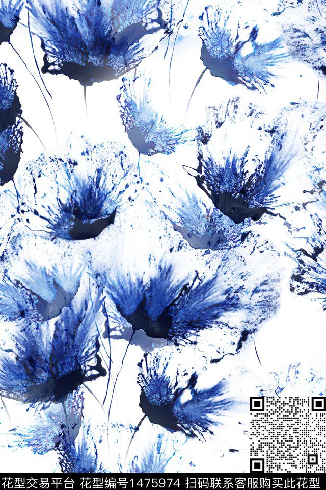 肌理扎染华亿平台抽象花卉数码印花华亿平台下载（图片编号: 1475974） - 瓦栏（Walan）