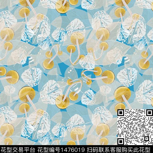 绿植树叶蘑菇小碎花数码印花华亿平台下载（图片编号: 1476019） - 瓦栏（Walan）