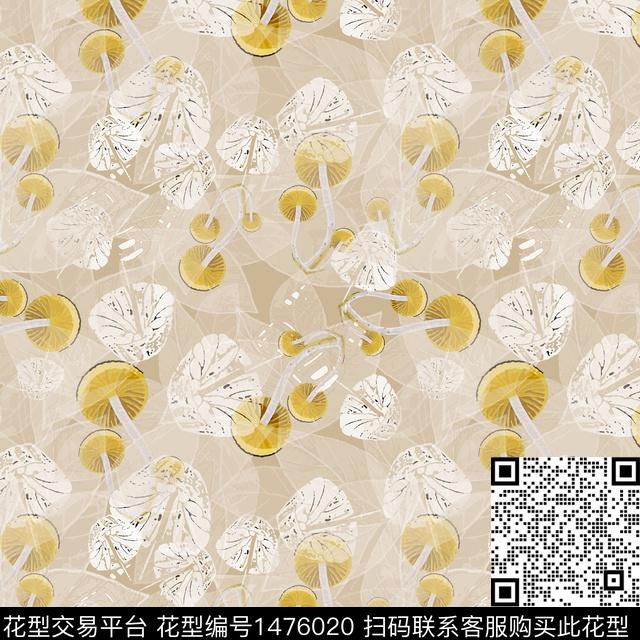 绿植树叶蘑菇小碎花数码印花华亿平台下载（图片编号: 1476020） - 瓦栏（Walan）