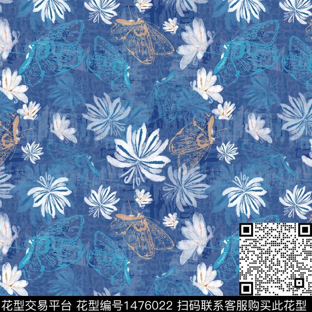 手绘小碎花蝴蝶数码印花华亿平台下载（图片编号: 1476022） - 瓦栏（Walan）