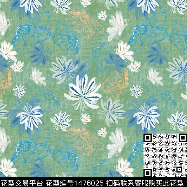 手绘小碎花蝴蝶数码印花华亿平台下载（图片编号: 1476025） - 瓦栏（Walan）