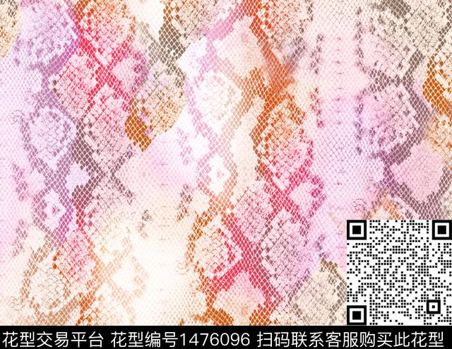 水彩蛇纹抽象数码印花华亿平台下载（图片编号: 1476096） - 瓦栏（Walan）