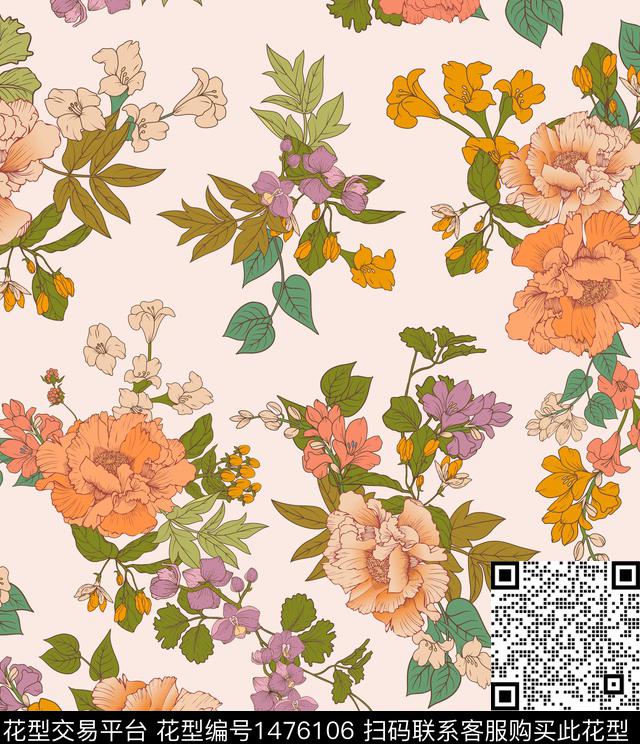 花卉大牌风小清新数码印花华亿平台下载（图片编号: 1476106） - 瓦栏（Walan）