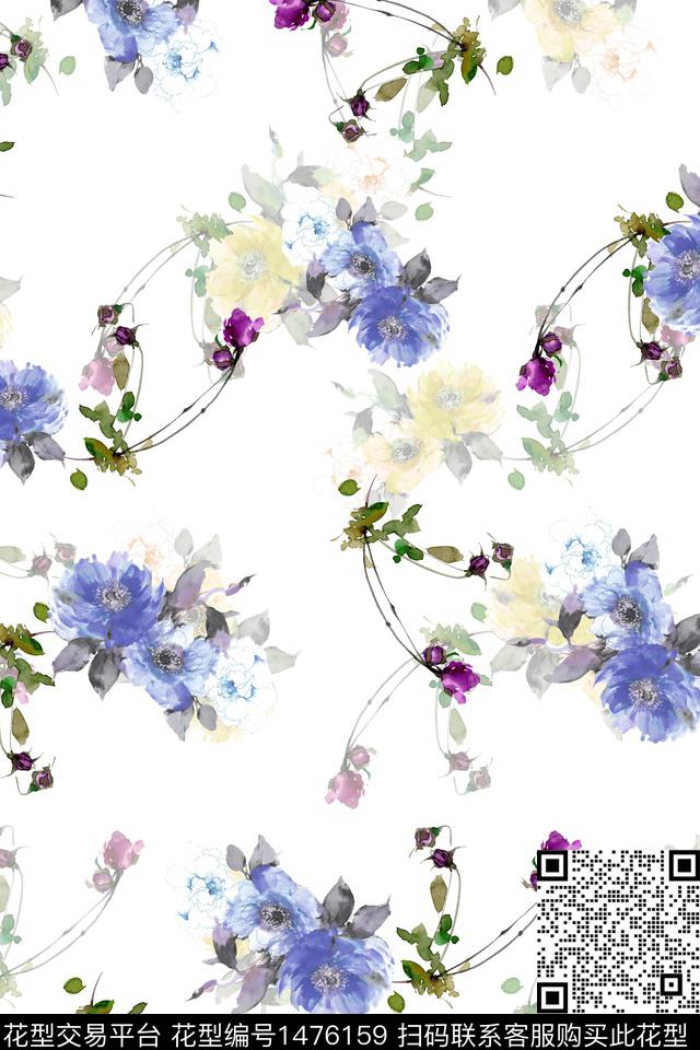 水彩绿植树叶雪纺数码印花华亿平台下载（图片编号: 1476159） - 瓦栏（Walan）