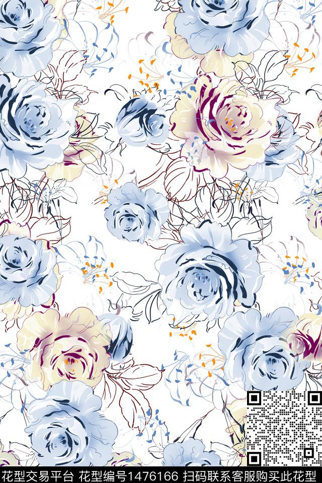 水彩绿植树叶雪纺数码印花华亿平台下载（图片编号: 1476166） - 瓦栏（Walan）