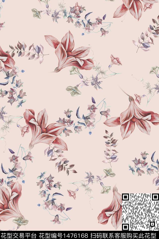 花卉小清新真丝数码印花华亿平台下载（图片编号: 1476168） - 瓦栏（Walan）