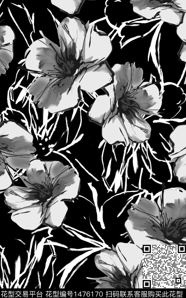 时尚花卉真丝数码印花华亿平台下载（图片编号: 1476170） - 瓦栏（Walan）
