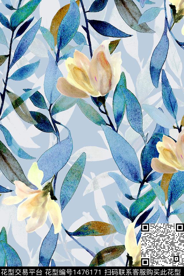 花卉小清新真丝数码印花华亿平台下载（图片编号: 1476171） - 瓦栏（Walan）