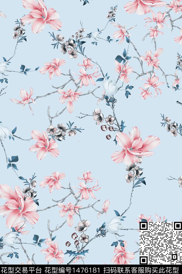 花卉小清新真丝数码印花华亿平台下载（图片编号: 1476181） - 瓦栏（Walan）