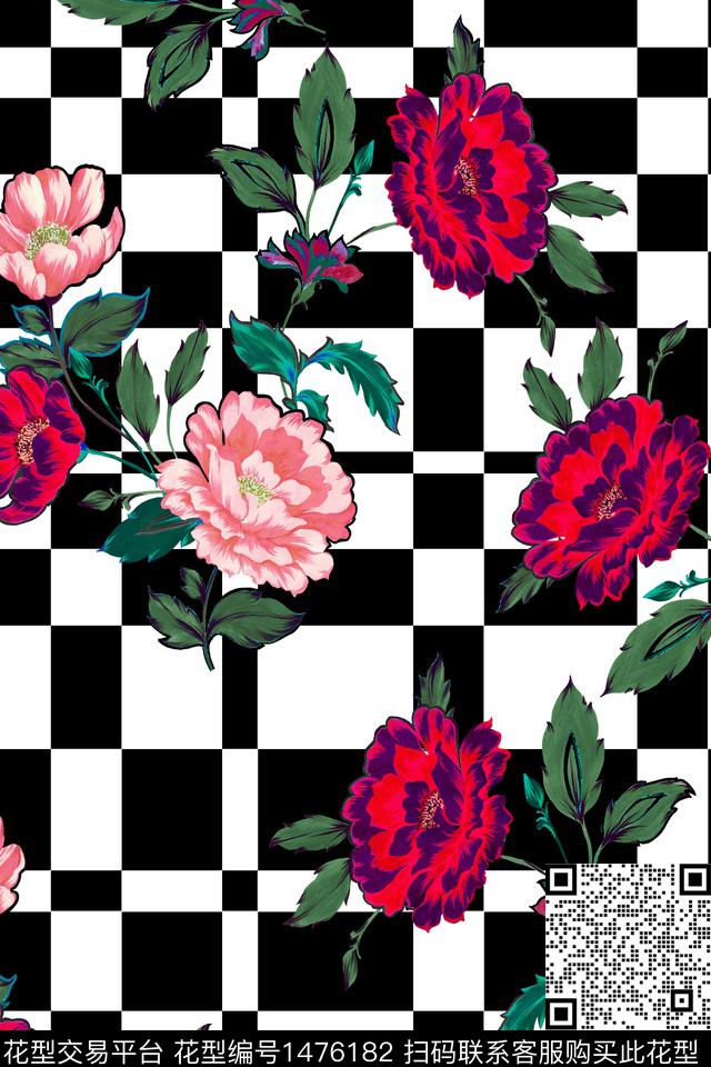 几何花卉真丝数码印花华亿平台下载（图片编号: 1476182） - 瓦栏（Walan）