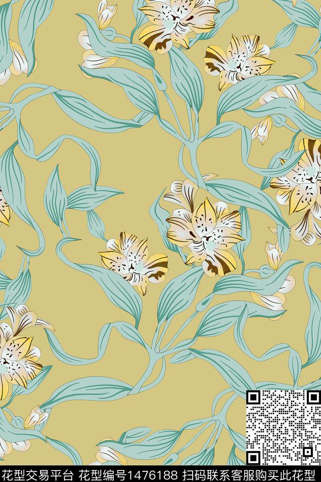 绿植树叶花卉春夏华亿平台数码印花华亿平台下载（图片编号: 1476188） - 瓦栏（Walan）