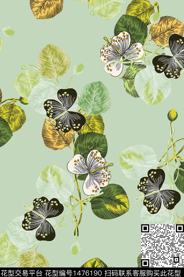 绿植树叶花卉春夏华亿平台数码印花华亿平台下载（图片编号: 1476190） - 瓦栏（Walan）