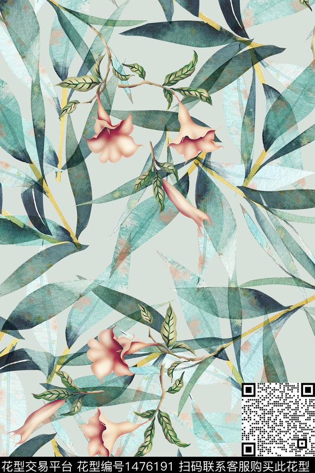 绿植树叶花卉春夏华亿平台数码印花华亿平台下载（图片编号: 1476191） - 瓦栏（Walan）