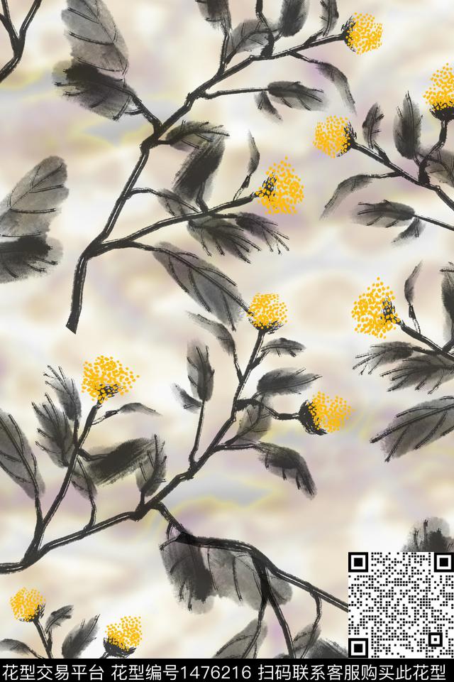 水墨风中国风花卉数码印花华亿平台下载（图片编号: 1476216） - 瓦栏（Walan）