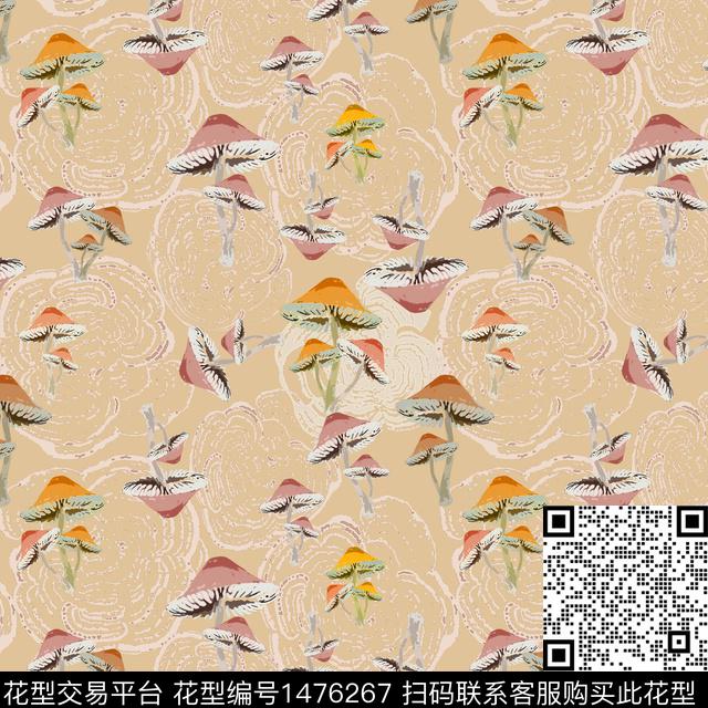 蘑菇手绘趣味元素传统印花华亿平台下载（图片编号: 1476267） - 瓦栏（Walan）