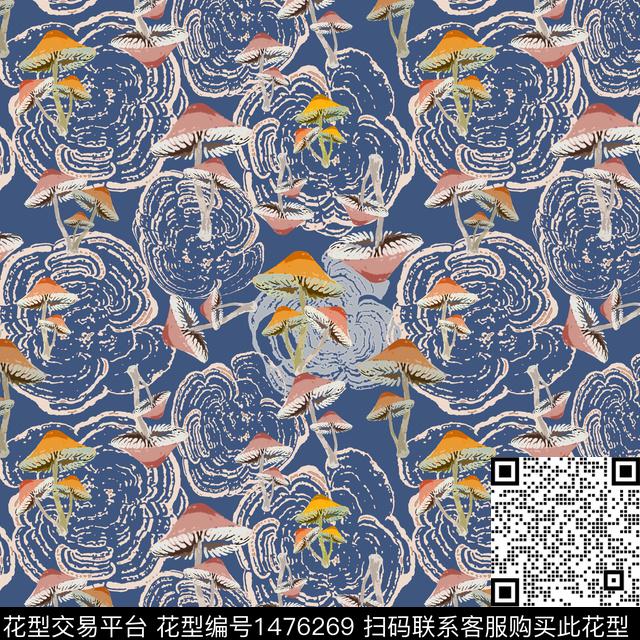 蘑菇手绘趣味元素传统印花华亿平台下载（图片编号: 1476269） - 瓦栏（Walan）