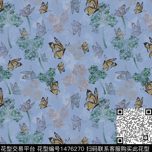 手绘小碎花蝴蝶数码印花华亿平台下载（图片编号: 1476270） - 瓦栏（Walan）