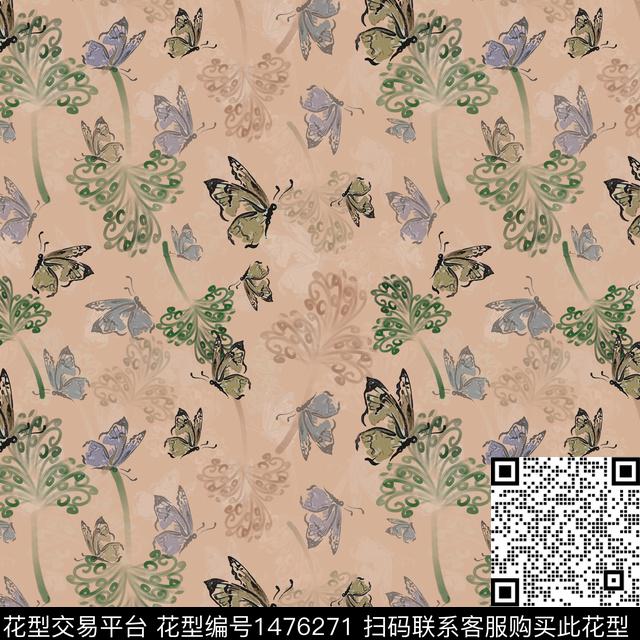 手绘小碎花蝴蝶数码印花华亿平台下载（图片编号: 1476271） - 瓦栏（Walan）