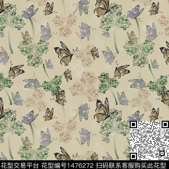 手绘小碎花蝴蝶数码印花华亿平台下载（图片编号: 1476272） - 瓦栏（Walan）