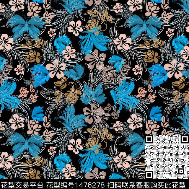 手绘小碎花蝴蝶数码印花华亿平台下载（图片编号: 1476278） - 瓦栏（Walan）