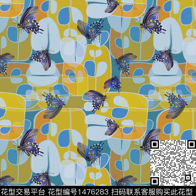 手绘蝴蝶趣味元素传统印花华亿平台下载（图片编号: 1476283） - 瓦栏（Walan）