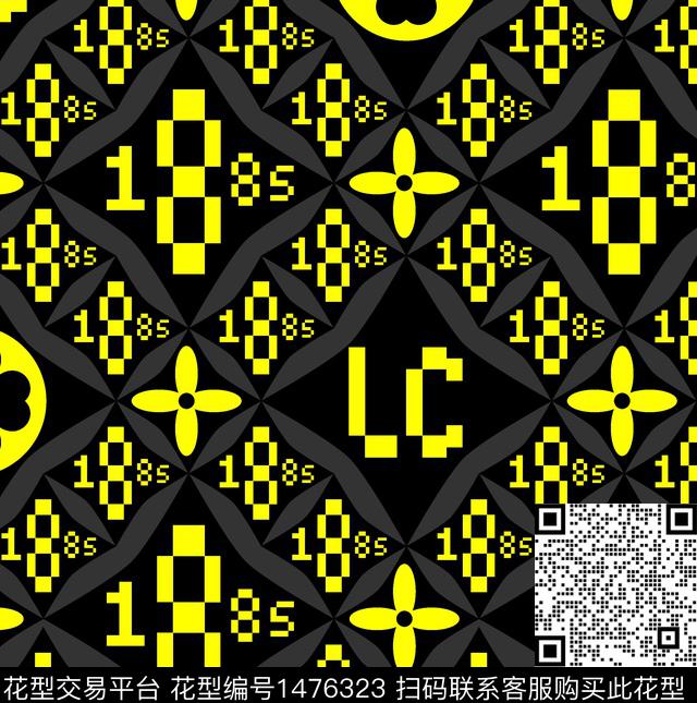 几何格子字母数码印花华亿平台下载（图片编号: 1476323） - 瓦栏（Walan）