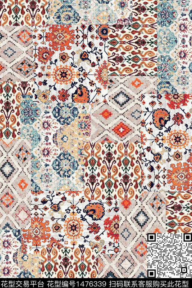 几何民族风复古数码印花华亿平台下载（图片编号: 1476339） - 瓦栏（Walan）