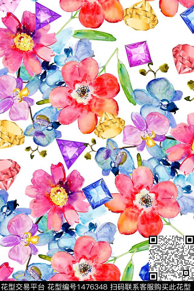 珠宝宝石花卉春夏华亿平台数码印花华亿平台下载（图片编号: 1476348） - 瓦栏（Walan）