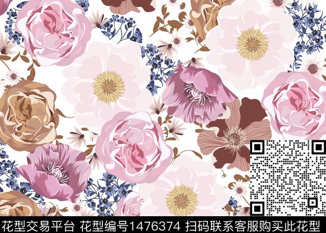 民族花卉彩底花卉花卉传统印花华亿平台下载（图片编号: 1476374） - 瓦栏（Walan）