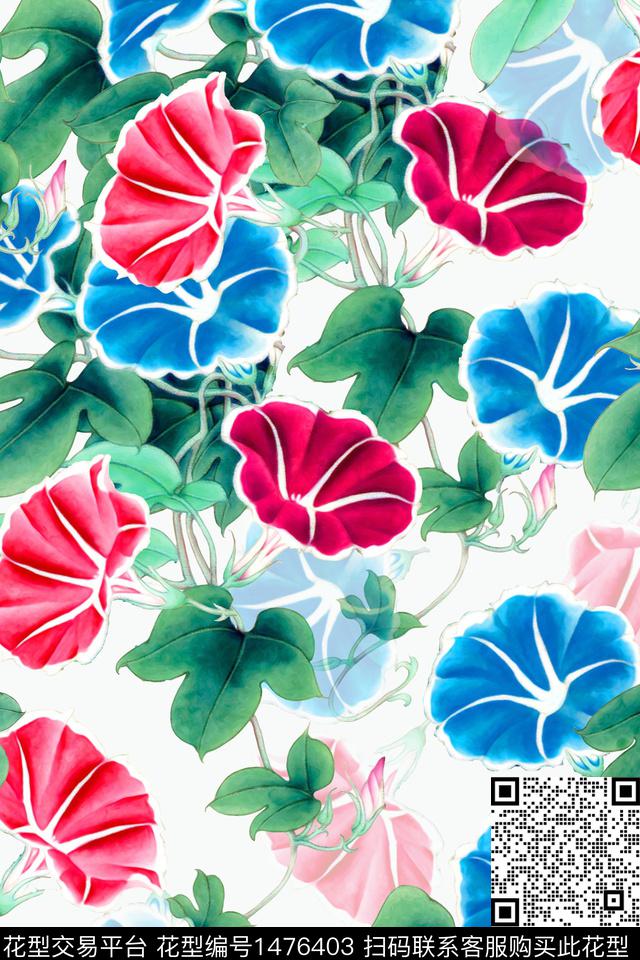 花卉春夏华亿平台蔓藤数码印花华亿平台下载（图片编号: 1476403） - 瓦栏（Walan）