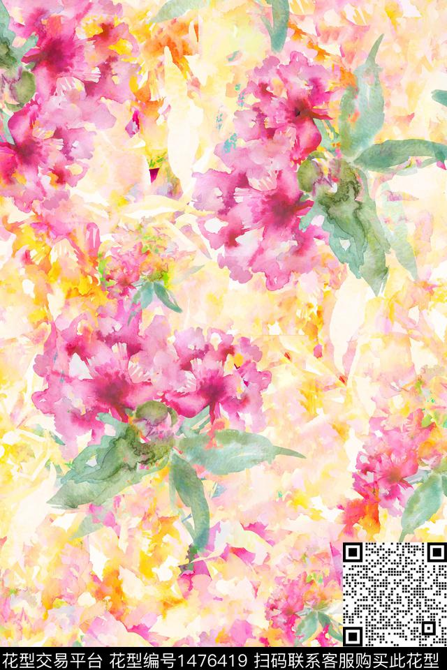 花卉小清新真丝数码印花华亿平台下载（图片编号: 1476419） - 瓦栏（Walan）