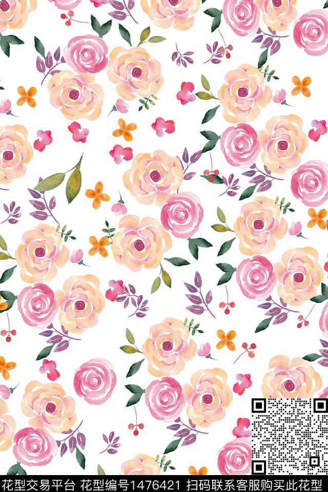 花卉小清新真丝数码印花华亿平台下载（图片编号: 1476421） - 瓦栏（Walan）