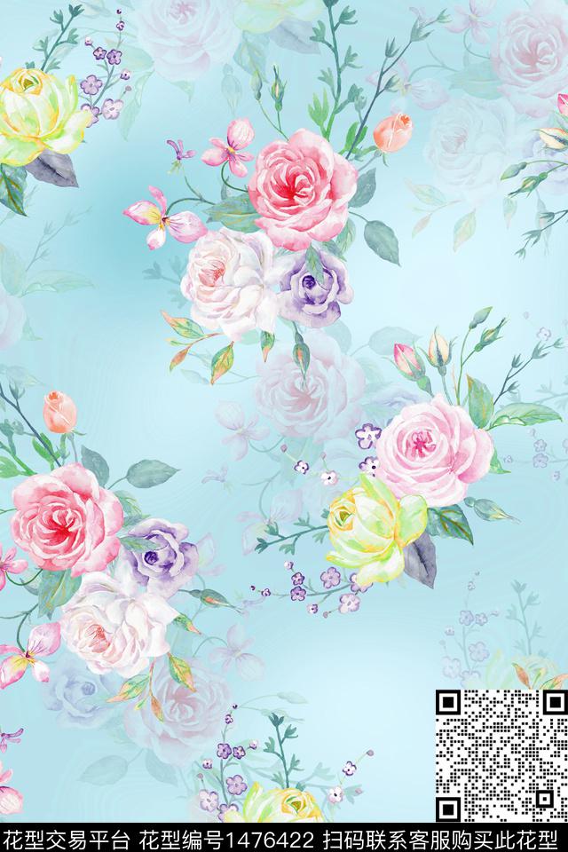 花卉小清新真丝数码印花华亿平台下载（图片编号: 1476422） - 瓦栏（Walan）