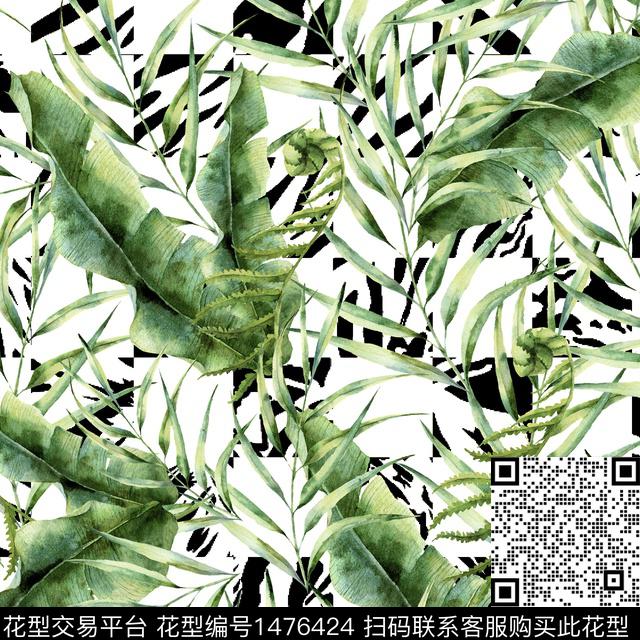 小清新真丝绿植树叶数码印花华亿平台下载（图片编号: 1476424） - 瓦栏（Walan）