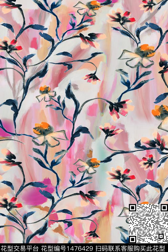 花卉小清新真丝数码印花华亿平台下载（图片编号: 1476429） - 瓦栏（Walan）