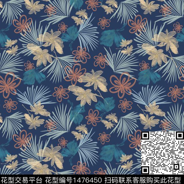 绿植树叶花卉手绘数码印花华亿平台下载（图片编号: 1476450） - 瓦栏（Walan）