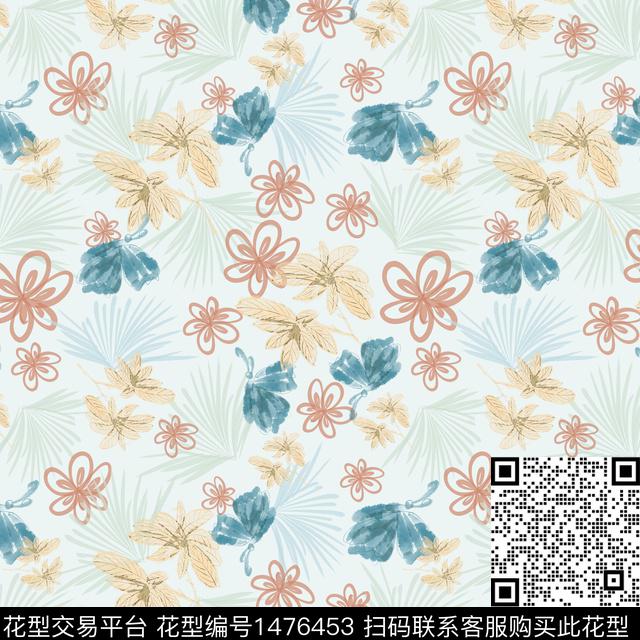 绿植树叶花卉手绘数码印花华亿平台下载（图片编号: 1476453） - 瓦栏（Walan）