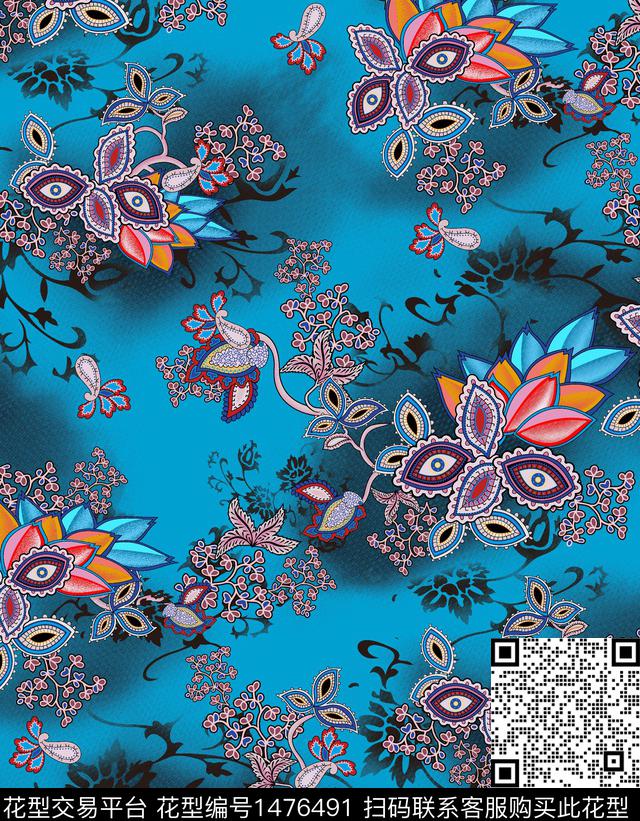 趋势华亿平台传统纹样扎染华亿平台数码印花华亿平台下载（图片编号: 1476491） - 瓦栏（Walan）