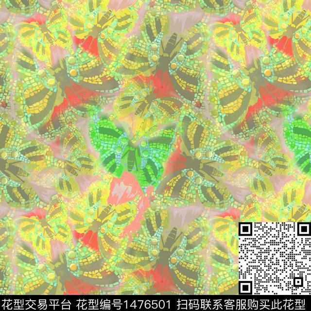 绿植树叶花卉蝴蝶数码印花华亿平台下载（图片编号: 1476501） - 瓦栏（Walan）