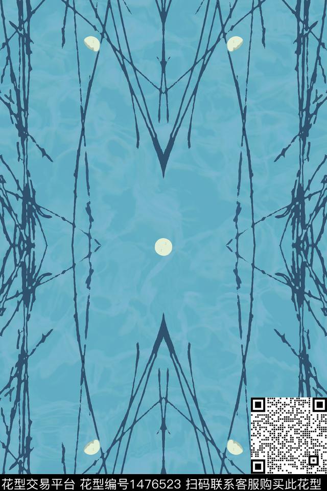 蓝色日本大牌风数码印花华亿平台下载（图片编号: 1476523） - 瓦栏（Walan）