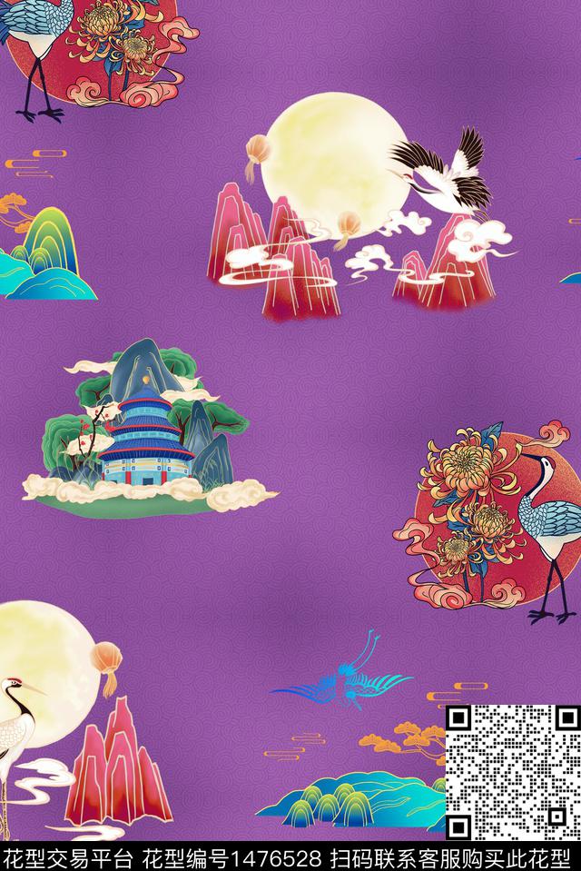 真丝国潮年轻香云纱数码印花华亿平台下载（图片编号: 1476528） - 瓦栏（Walan）