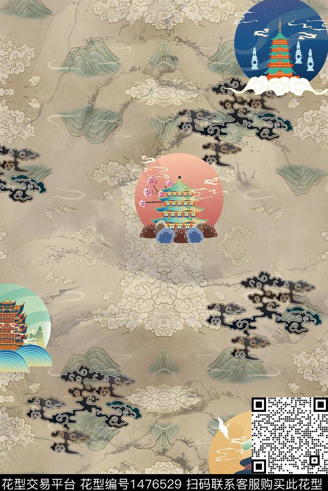 真丝国潮年轻香云纱数码印花华亿平台下载（图片编号: 1476529） - 瓦栏（Walan）