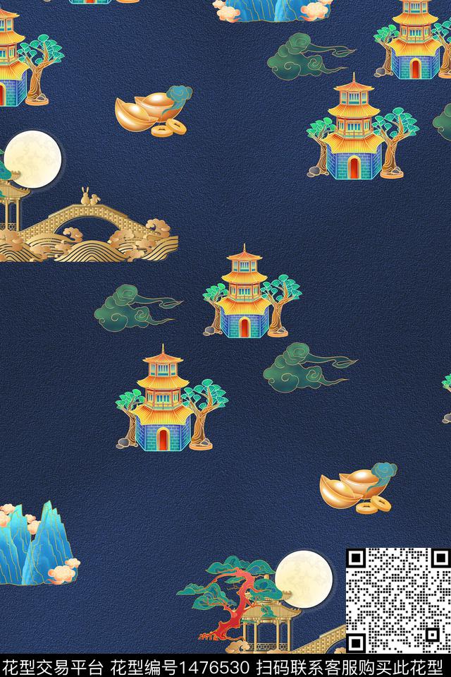 真丝国潮年轻香云纱数码印花华亿平台下载（图片编号: 1476530） - 瓦栏（Walan）