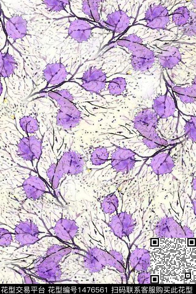 花卉线条花卉数码印花华亿平台下载（图片编号: 1476561） - 瓦栏（Walan）