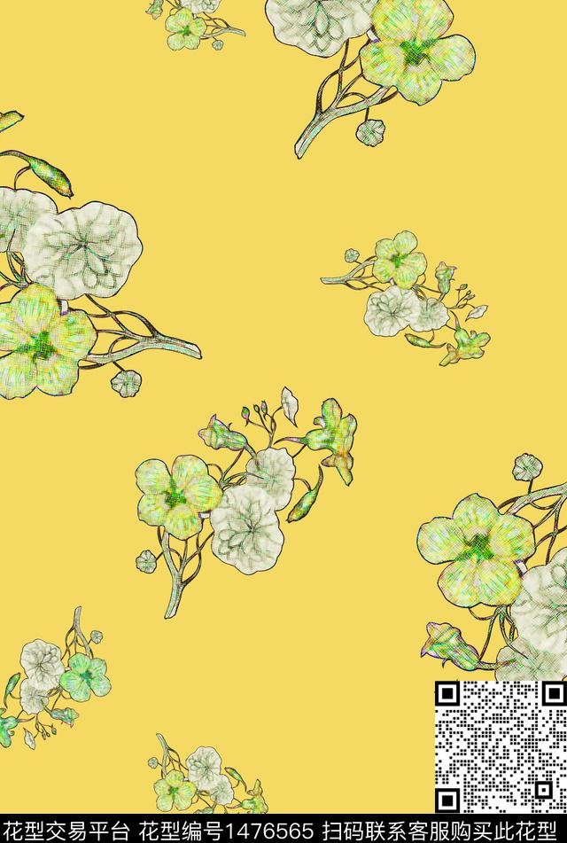 清爽底花卉花卉线条花卉数码印花华亿平台下载（图片编号: 1476565） - 瓦栏（Walan）